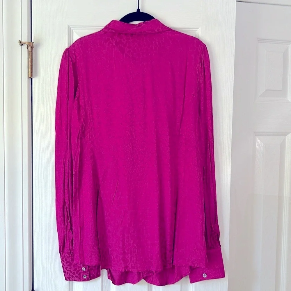 White Birch Cheetah Print Dress Button Up Blouse Top Shirt XL